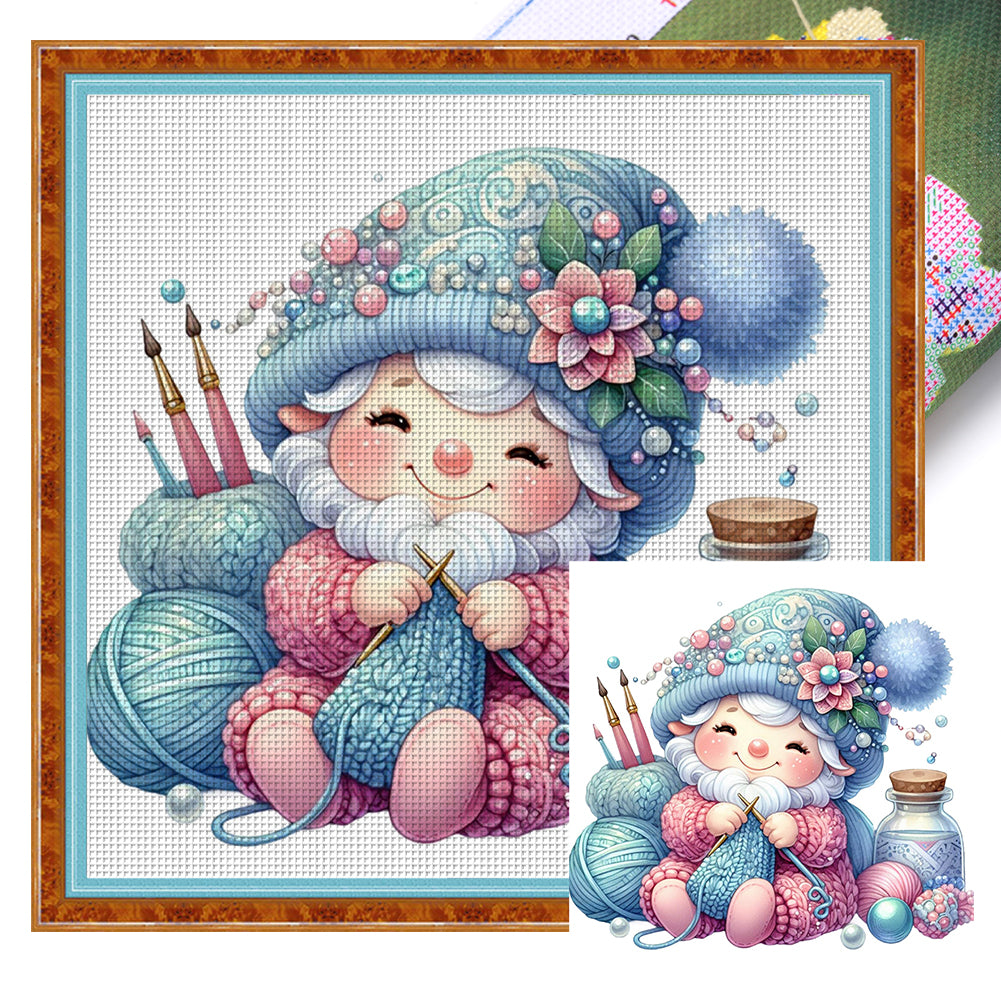 Gnome Knitting A Sweater - 11CT Stamped Cross Stitch 45*45CM