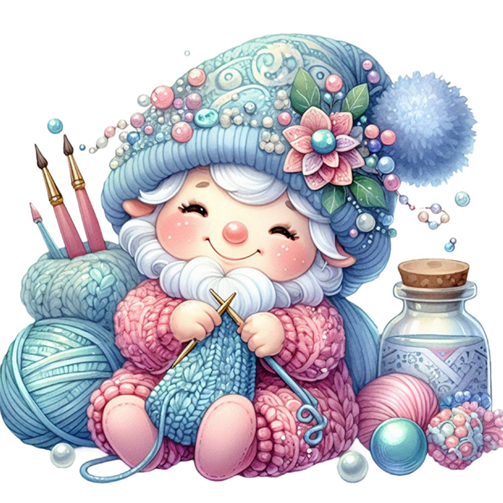 Gnome Knitting A Sweater - 11CT Stamped Cross Stitch 45*45CM