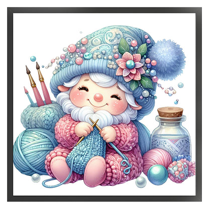 Gnome Knitting A Sweater - 11CT Stamped Cross Stitch 45*45CM