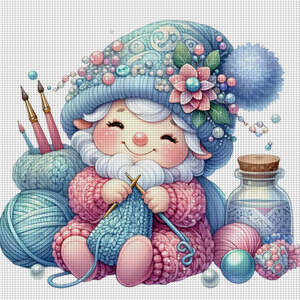 Gnome Knitting A Sweater - 11CT Stamped Cross Stitch 45*45CM