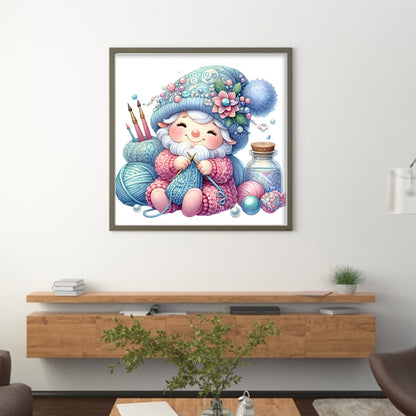 Gnome Knitting A Sweater - 11CT Stamped Cross Stitch 45*45CM