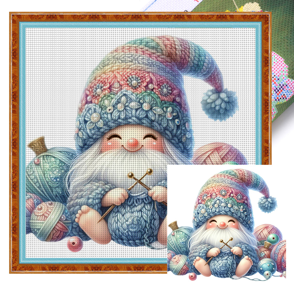 Gnome Knitting A Sweater - 11CT Stamped Cross Stitch 45*45CM