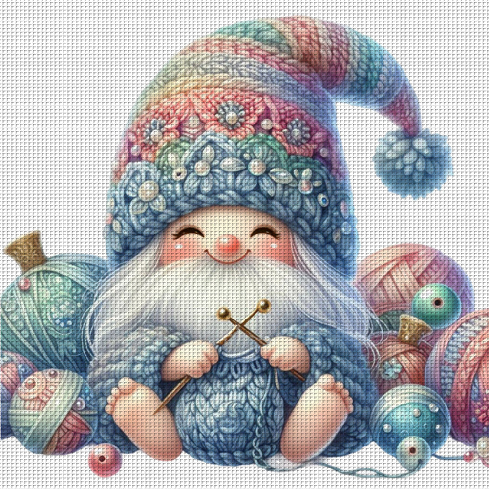 Gnome Knitting A Sweater - 11CT Stamped Cross Stitch 45*45CM