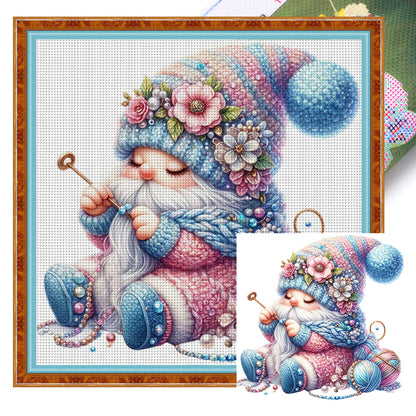 Gnome Knitting A Sweater - 11CT Stamped Cross Stitch 45*45CM