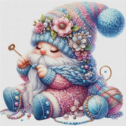 Gnome Knitting A Sweater - 11CT Stamped Cross Stitch 45*45CM