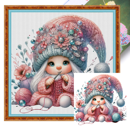 Gnome Knitting A Sweater - 11CT Stamped Cross Stitch 45*45CM