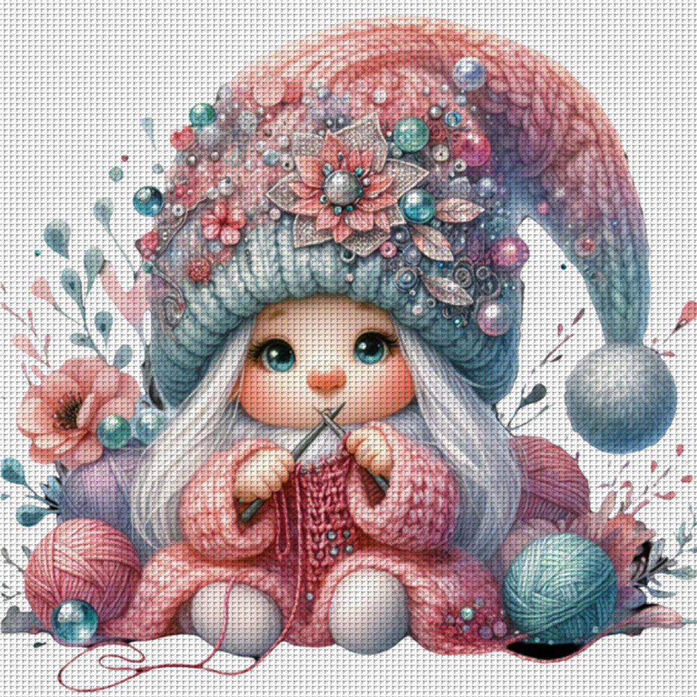 Gnome Knitting A Sweater - 11CT Stamped Cross Stitch 45*45CM