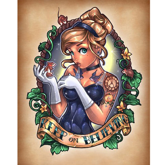 Cinderella, Keep Believing. - Full Round Drill Diamond Painting 40*50CM
