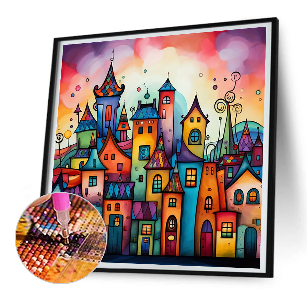 Color Cartoon Houses - Full Round Drill Diamond Painting 30*30CM