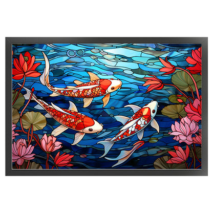 Glass Painting-Fish In The Pond - 11CT Stamped Cross Stitch 60*40CM