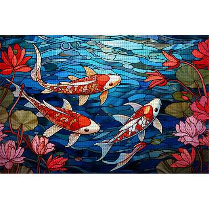 Glass Painting-Fish In The Pond - 11CT Stamped Cross Stitch 60*40CM