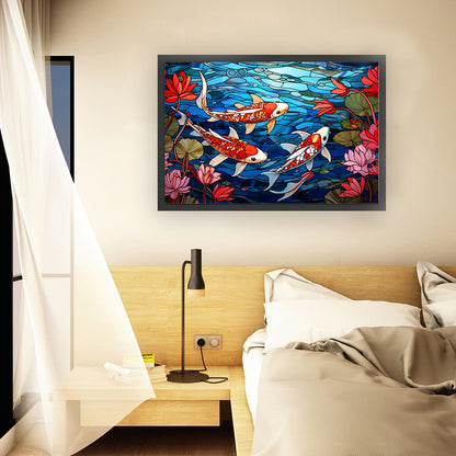 Glass Painting-Fish In The Pond - 11CT Stamped Cross Stitch 60*40CM