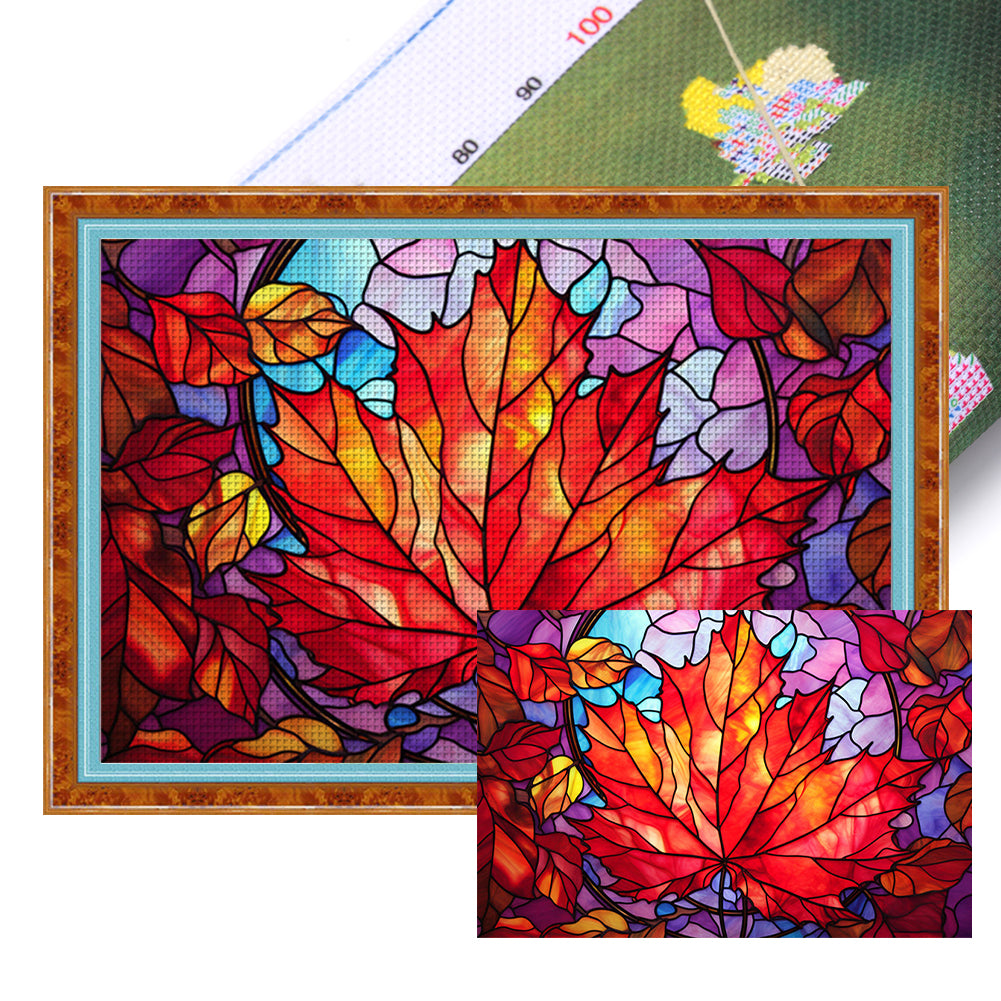 Glass Painting-Maple Leaf - 11CT Stamped Cross Stitch 60*40CM