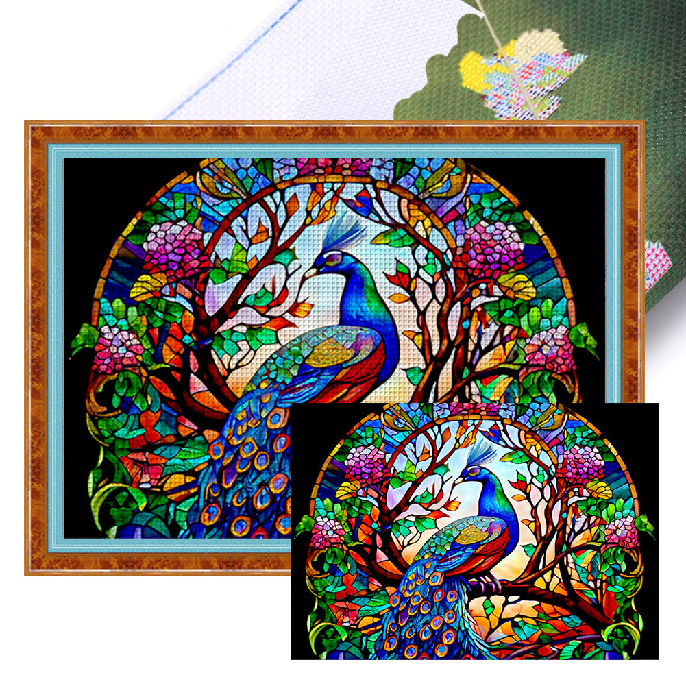 Glass Painting-Peacock - 11CT Stamped Cross Stitch 60*45CM