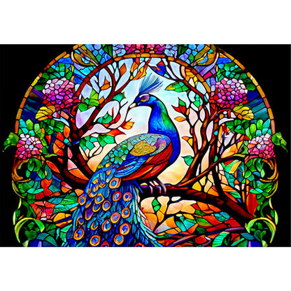 Glass Painting-Peacock - 11CT Stamped Cross Stitch 60*45CM