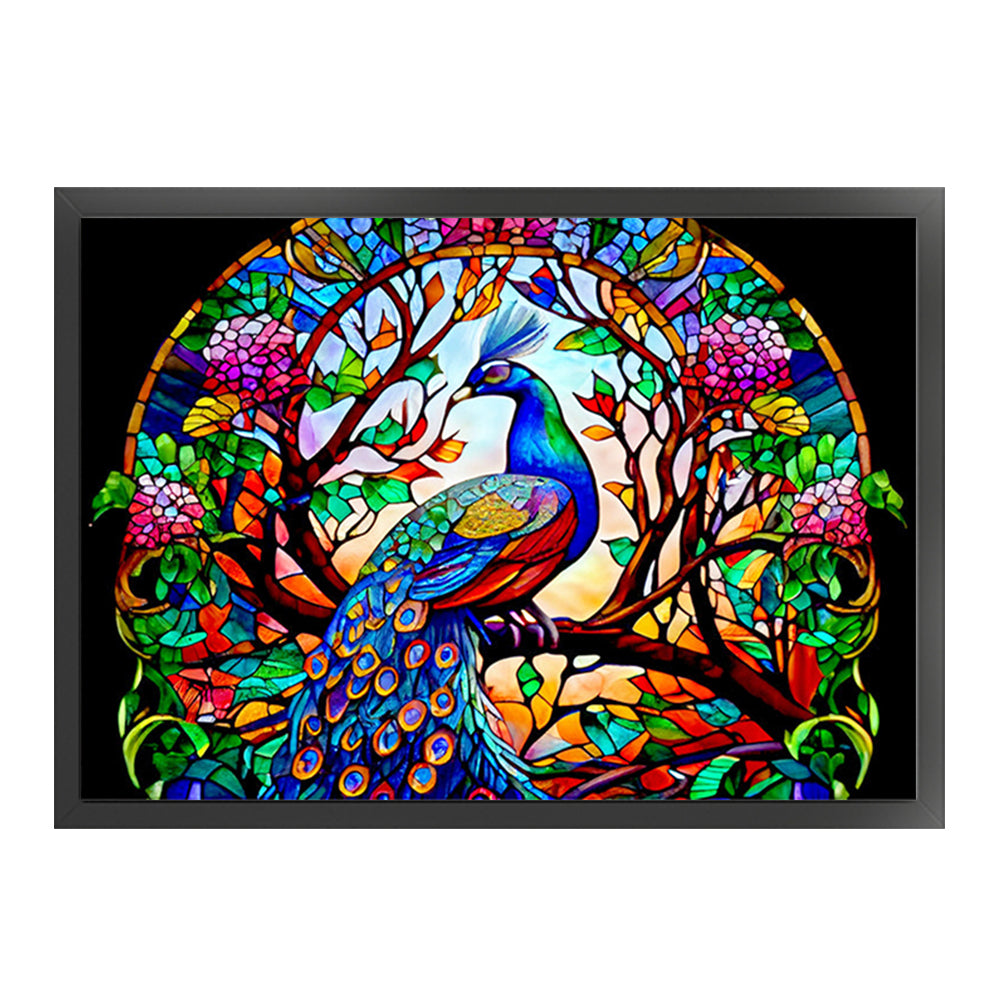 Glass Painting-Peacock - 11CT Stamped Cross Stitch 60*45CM