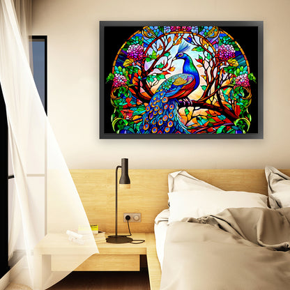 Glass Painting-Peacock - 11CT Stamped Cross Stitch 60*45CM