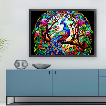 Glass Painting-Peacock - 11CT Stamped Cross Stitch 60*45CM