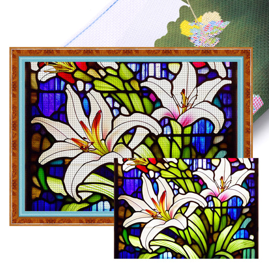 Glass Painting-Lily - 11CT Stamped Cross Stitch 60*45CM