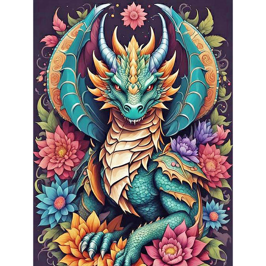 Dragon In Flowers - Full Round Drill Diamond Painting 30*40CM