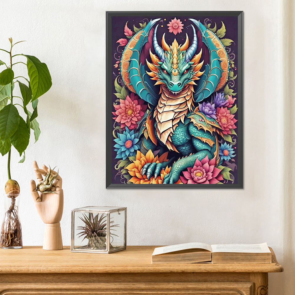 Dragon In Flowers - Full Round Drill Diamond Painting 30*40CM