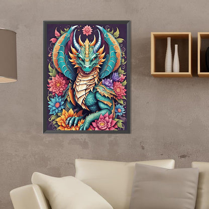 Dragon In Flowers - Full Round Drill Diamond Painting 30*40CM