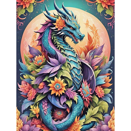 Dragon Among Flowers Under The Moon - Full Round Drill Diamond Painting 30*40CM