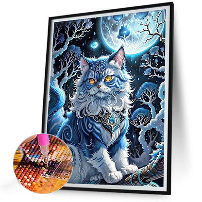 Gem Cat Under The Moon - Full Round Drill Diamond Painting 30*40CM