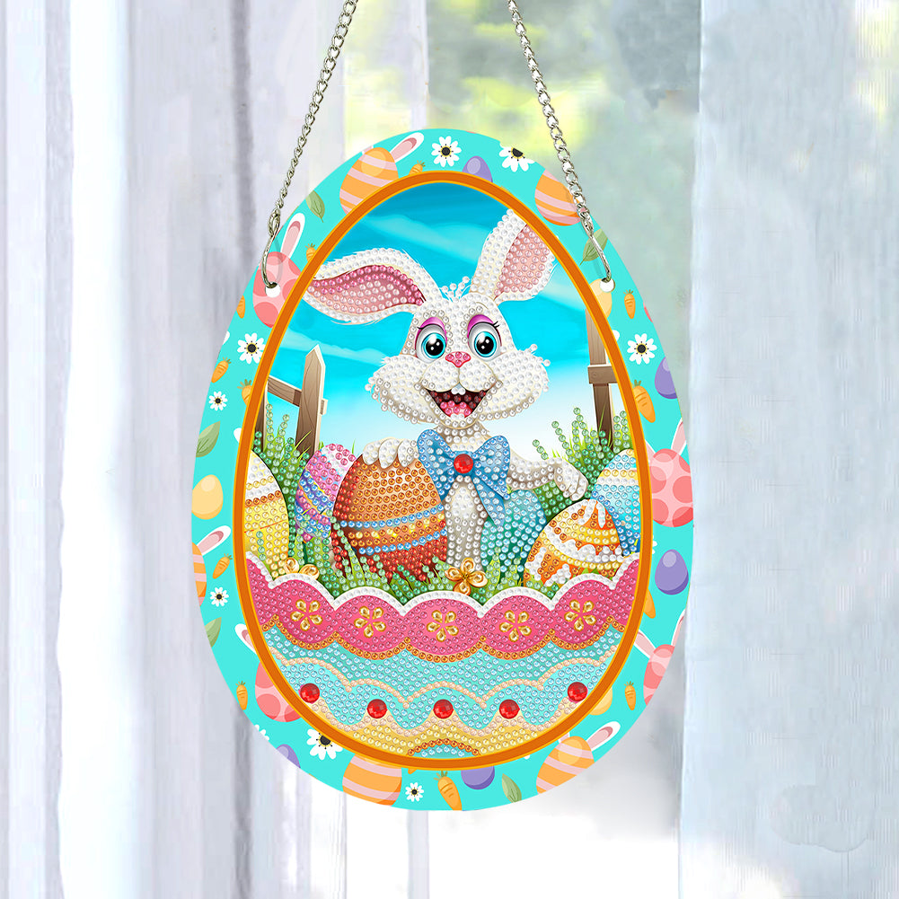 Special Shaped Cute Rabbit Diamond Painting Suncatcher Cute with Light (White)