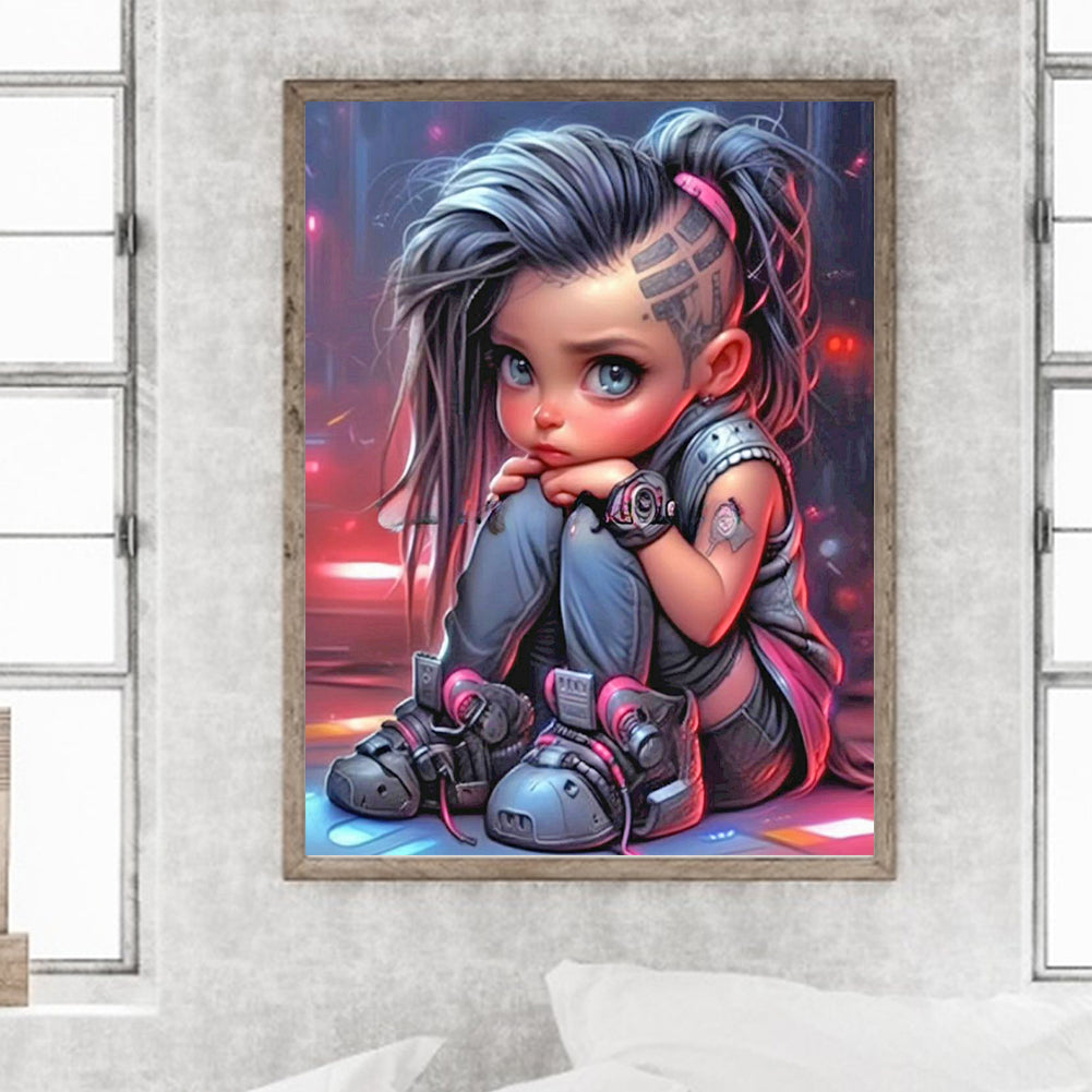 Cool Little Girl - Full Round Drill Diamond Painting 30*40CM