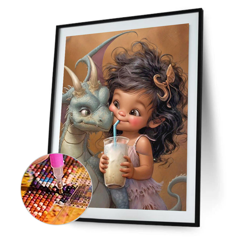 Dragon And Little Girl - Full Round Drill Diamond Painting 30*40CM