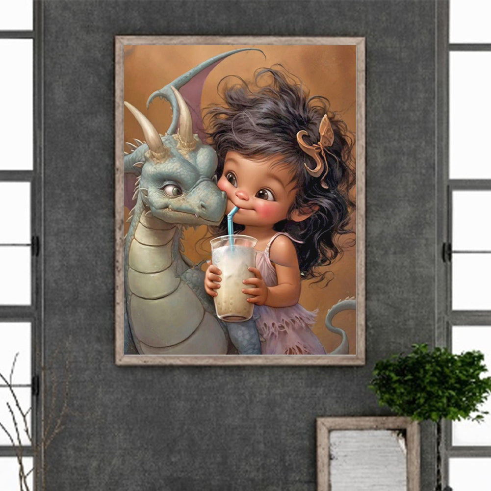 Dragon And Little Girl - Full Round Drill Diamond Painting 30*40CM