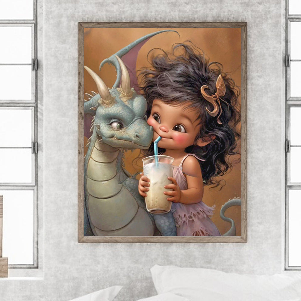 Dragon And Little Girl - Full Round Drill Diamond Painting 30*40CM