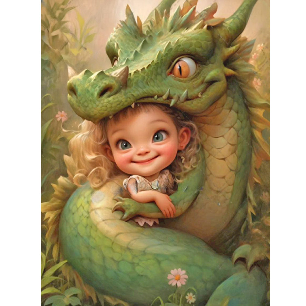 Dragon And Little Girl - Full Round Drill Diamond Painting 30*40CM