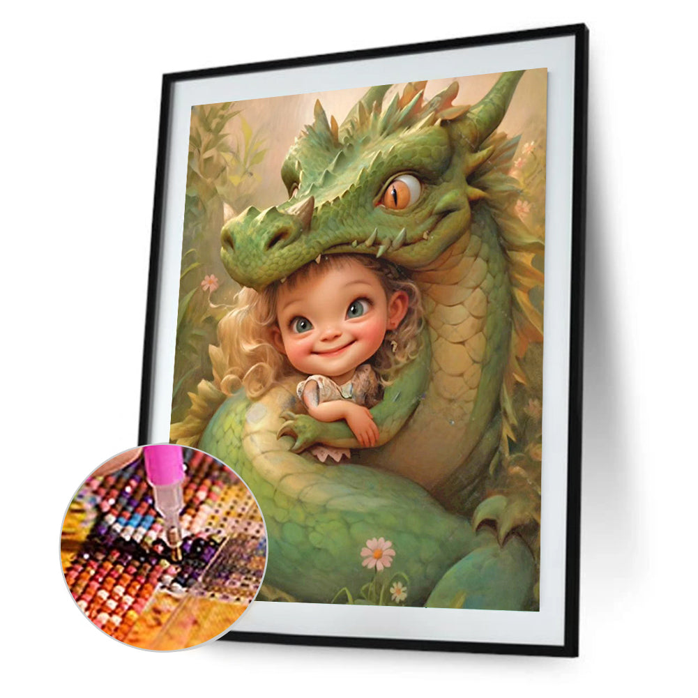 Dragon And Little Girl - Full Round Drill Diamond Painting 30*40CM