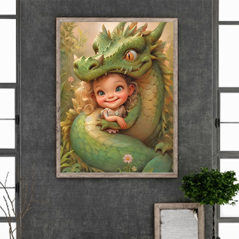 Dragon And Little Girl - Full Round Drill Diamond Painting 30*40CM