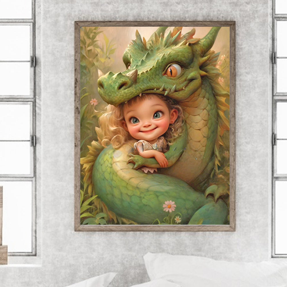 Dragon And Little Girl - Full Round Drill Diamond Painting 30*40CM