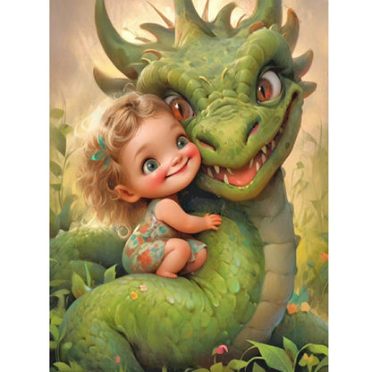 Dragon And Little Girl - Full Round Drill Diamond Painting 30*40CM