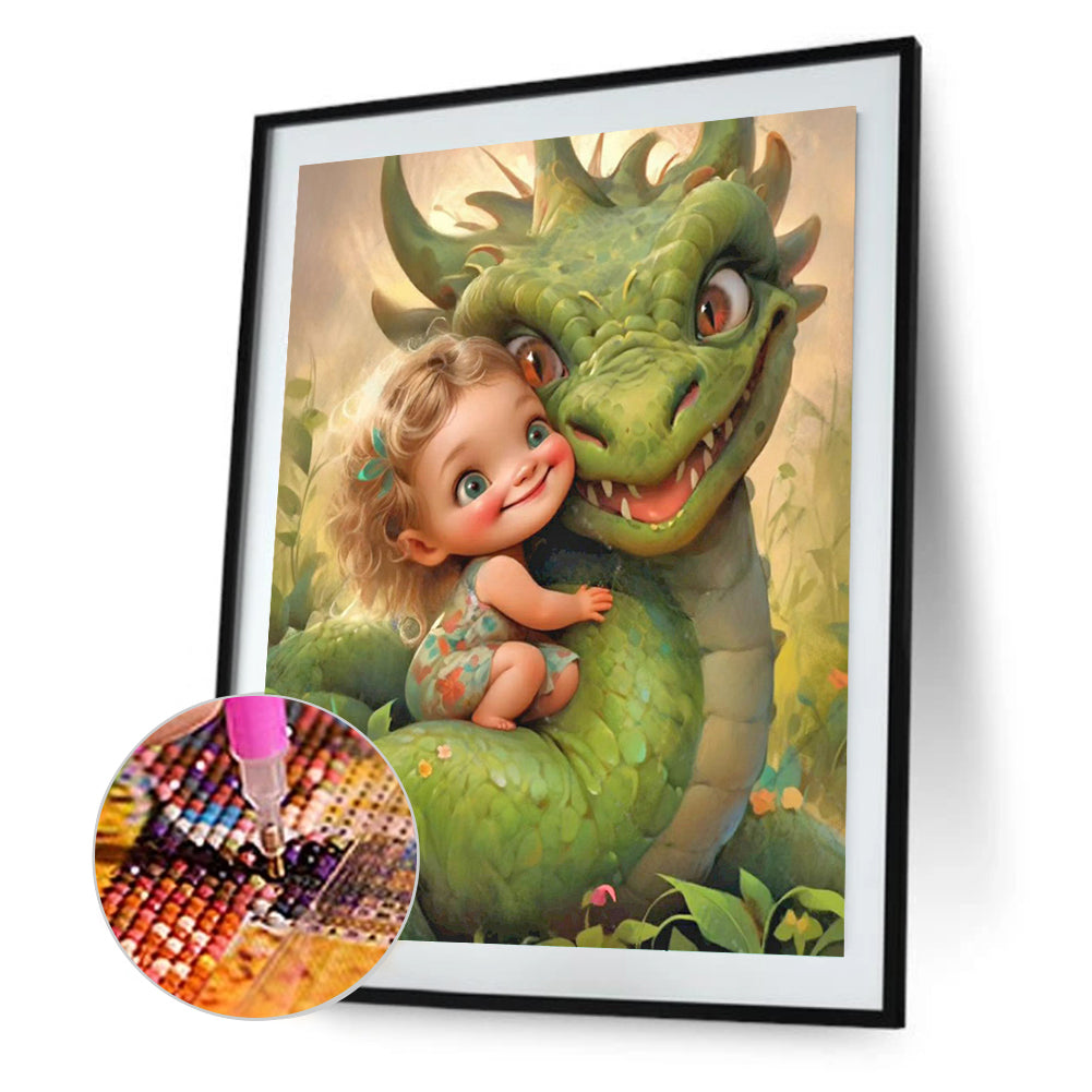 Dragon And Little Girl - Full Round Drill Diamond Painting 30*40CM