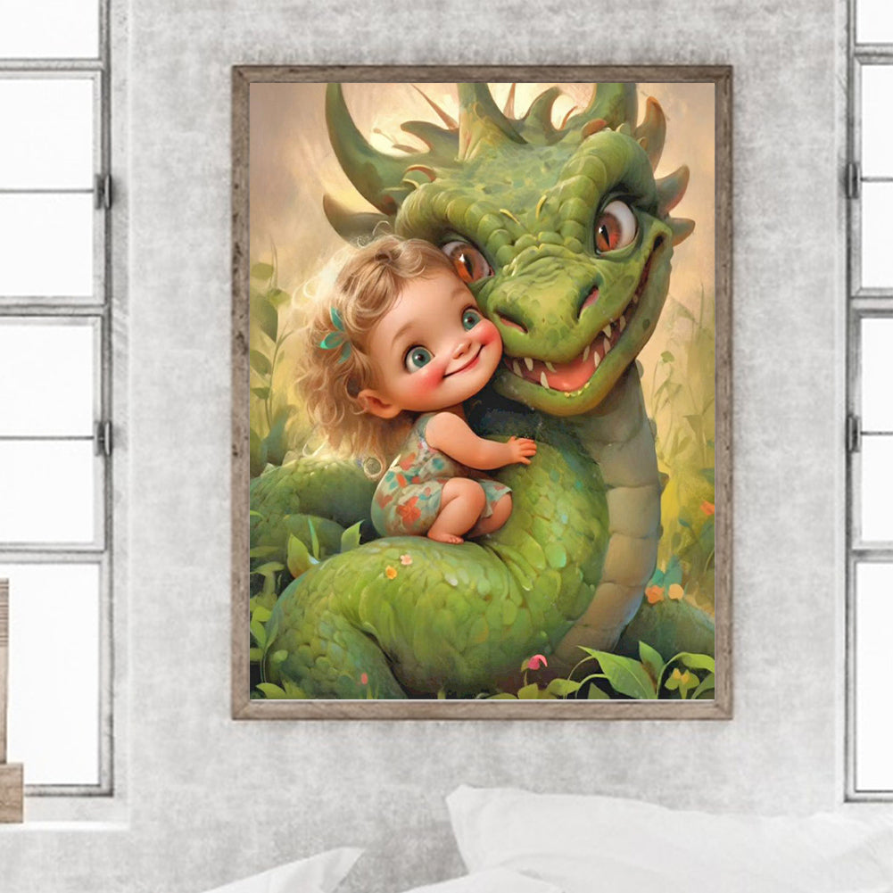 Dragon And Little Girl - Full Round Drill Diamond Painting 30*40CM