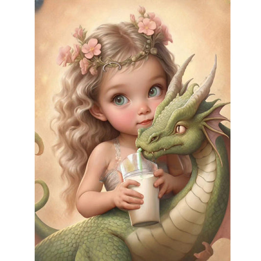 Dragon And Little Girl - Full Round Drill Diamond Painting 30*40CM