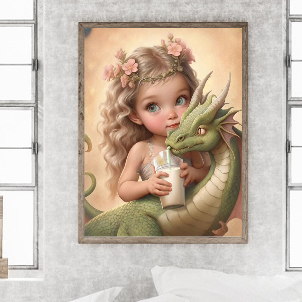 Dragon And Little Girl - Full Round Drill Diamond Painting 30*40CM