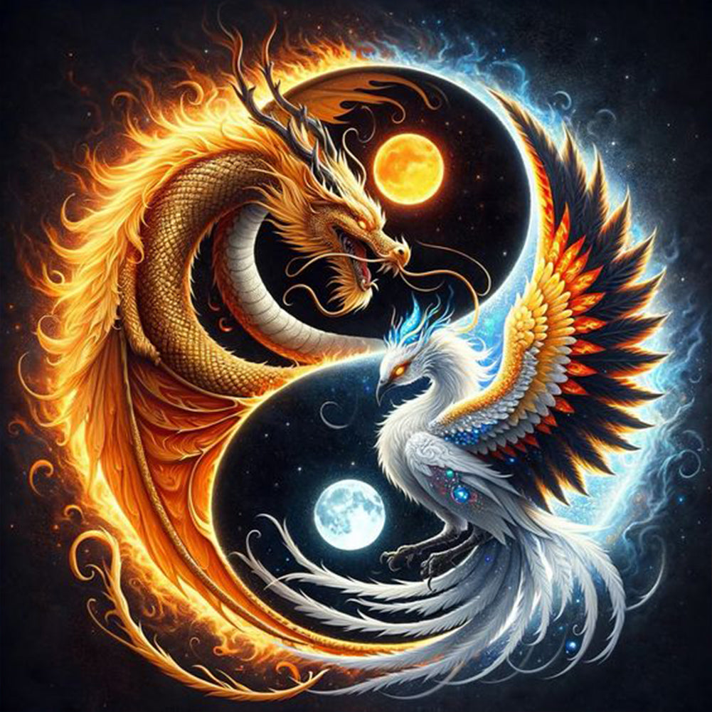 Fire Dragon Ice Phoenix Yin And Yang Diagram - Full Round Drill Diamond Painting 30*30CM