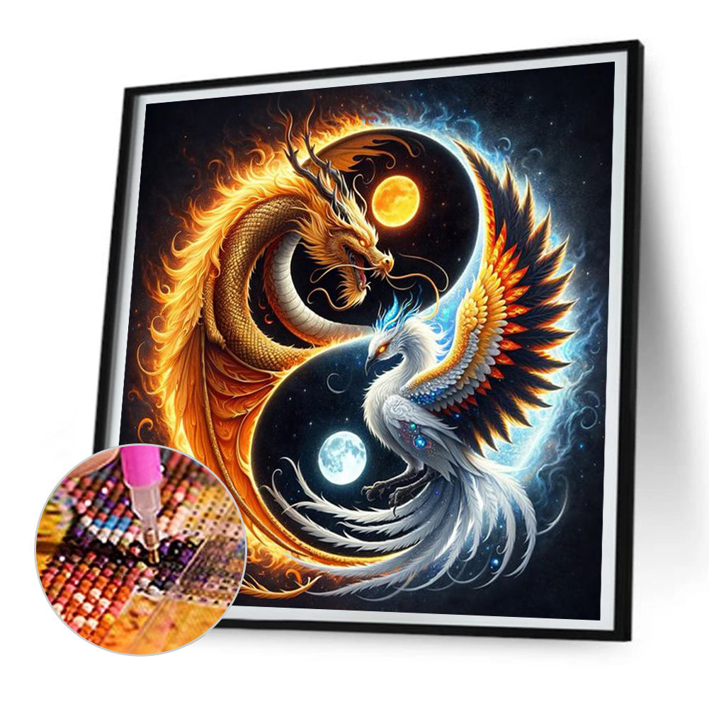 Fire Dragon Ice Phoenix Yin And Yang Diagram - Full Round Drill Diamond Painting 30*30CM