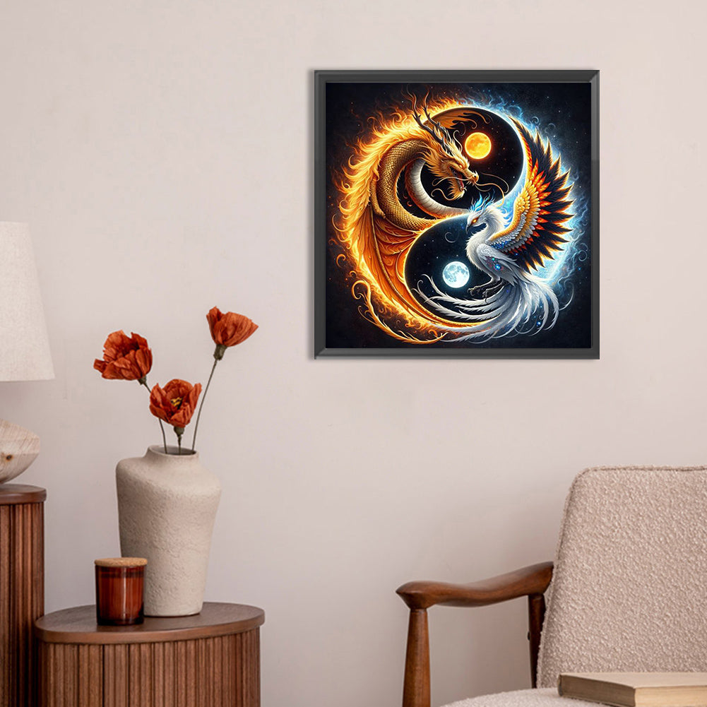 Fire Dragon Ice Phoenix Yin And Yang Diagram - Full Round Drill Diamond Painting 30*30CM