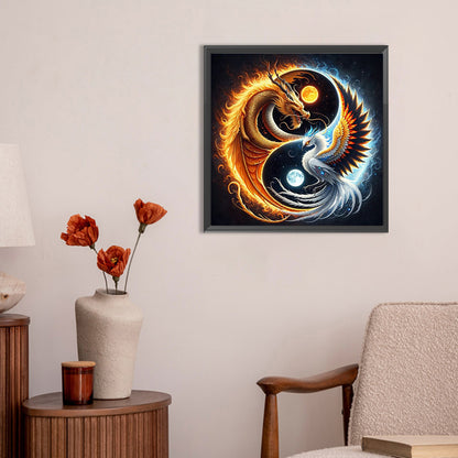 Fire Dragon Ice Phoenix Yin And Yang Diagram - Full Round Drill Diamond Painting 30*30CM