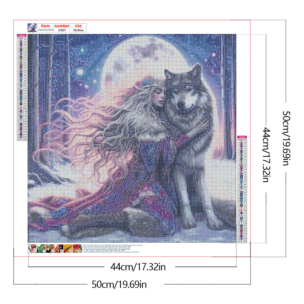 Wolf And Woman - Full Round Drill Diamond Painting 50*50CM