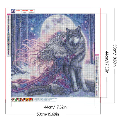 Wolf And Woman - Full Round Drill Diamond Painting 50*50CM