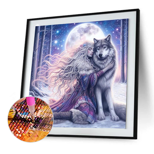 Wolf And Woman - Full Round Drill Diamond Painting 50*50CM