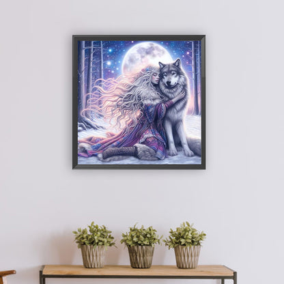 Wolf And Woman - Full Round Drill Diamond Painting 50*50CM